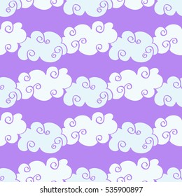 Pastel colored vector hand drawn clouds seamless pattern. Wallpaper abstract children background illustration.