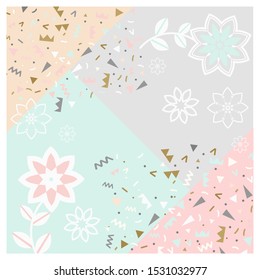 Pastel colores abstract ornament in stile Memphis floral. Fashion scarf pattern-vector illustration.