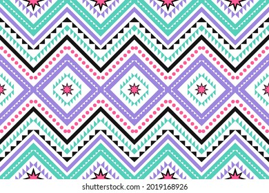 Pastel Colorful Aztec pattern Geometric on the tile carpet pillow case, Tribal vector ornament. Seamless African Moroccan 