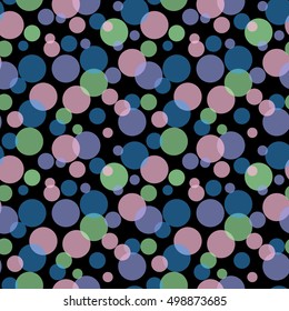 pastel colorful bubbles green pink blue purple on black background pattern seamless vector.