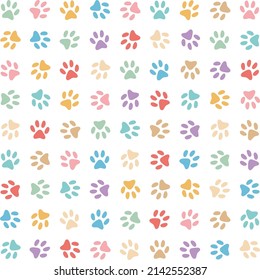 Pastel colorful cute cat and dog paws pattern design. Vector