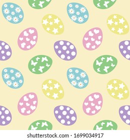 pastel colorful eggs easter holiday seamless pattern on a yellow background vector