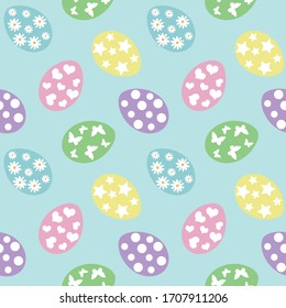 pastel colorful eggs easter holiday seamless pattern on a blue background vector