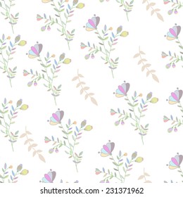 Pastel colorful flowers and brunch seamless pattern