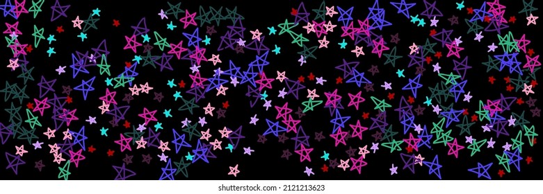 Pastel Colorful Kids Night Violet Green Purple Illustration. Chaotic Stars Red Vivid Multicolor Lavender Bordo Naive Sky Wallpaper. Childish Black Vibrant Pink Dark Bright Mint Handdrawn Stars.