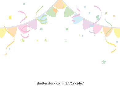 Pastel Colorful Party Flags And Ribbon Confetti On White Background. Celebration & Party. Surprise Banner. festa junina brazil. Vector Illustration