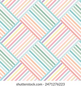 Vector de patrón sin costuras de tejido liso de colores pastel. Abstractas patrón de rayas geométricas. Línea cruzada y cuadrado. Hermoso diseño tejido para decoración, envoltura, papel, tela, estampado, paño infantil, vestido de bebé.