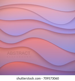 Pastel colorful wavy paper cut background. Abstract 3d papercut decoration textured with curved layers. Carving or origami art. Vector realistic illustration. Cover layout template. Material design.