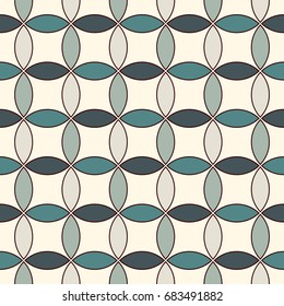 Pastel colors abstract background with overlapping circles. Petals motif. Seamless pattern with classic geometric ornament. Tender digital paper, textile print, page fill. Vector art
