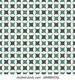 Pastel colors abstract background with overlapping circles. Petals motif. Seamless pattern with classic geometric ornament. Tender digital paper, textile print, page fill. Vector art
