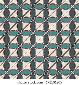 Pastel colors abstract background with overlapping circles. Petals motif. Seamless pattern with classic geometric ornament. Tender digital paper, textile print, page fill. Vector art