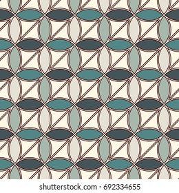 Pastel colors abstract background with overlapping circles. Petals motif. Seamless pattern with classic geometric ornament. Tender digital paper, textile print, page fill. Vector art