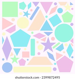 Pastel colors banner background. Vector illustrations that are various shapes, circles, star, square, triangle, diamond, polygon, cylinder, ellipse, rectangle.