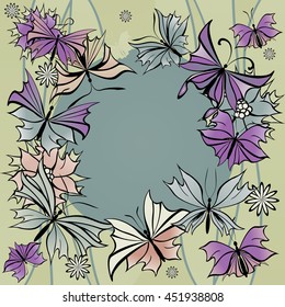 pastel colors butterflies square vector frame green and violet