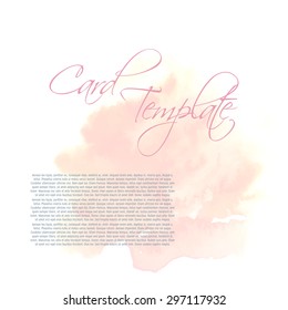 Pastel colors card template. Hand drawn watercolor spot on back ground.