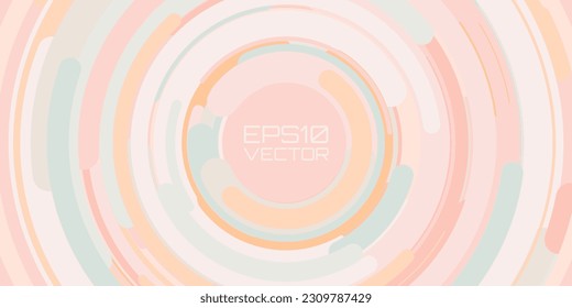 Pastel Colors Circular Design for Party Flyer, Poster or Banner. Abstract Hi-Tech Circular Pattern Vector Backdrop. Round Colorful Arcs. Moving Circles Vector Illustration. Radial Speed Lines.