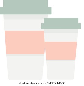 pastel colors coffee to go cup flat. paper cup in grey, pink colors with copy space. time to relaxing and drink a cup of tea or coffee, hot chocolate. take away drinks. 