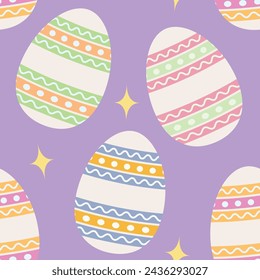 Pastel colors Easter eggs seamless pattern. Cute trendy vector art for wallpaper, decoration, web design, textile. 