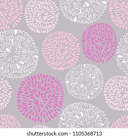 Pastel colors floral seamless pattern. Grey, pink and white Chrysanthemum flowers background for web, print, textile, wallpaper design.