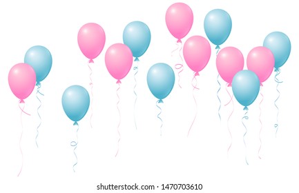 Pastel colors flying balloons isolated vector illustration, birthday party decoration elements. Bright flying helium balloons isolated on white background. Party decor, baby shower design elements .