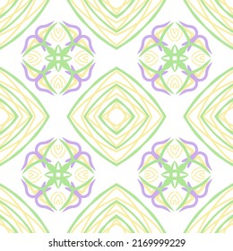 Patrón geométrico de colores pasteles con forma tribal. Diseñado en estilo Ikat, Boho, Aztec, Folk, Motif, Gitano, Árabe. Ideal para tejidos, cerámica, tapicería, baldosas.