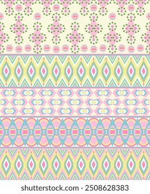 Cores pastel de padrões geométricos que são tradicionais, étnicos, navajo ou índios ameríndios, desenhos para roupas, cortinas, tapetes, sarongs, hmong e bordas de tecido.