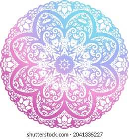 Pastel Colors Gradient Round Mandala or Rosette with Floral Ornament. Vector Hand Drawn Illustration.