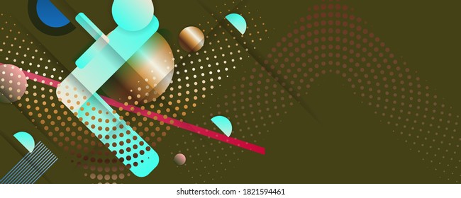 Pastel colors gray background with geometric elements, lines and dots for text, universal design, banner concept