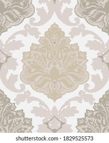 pastel colors lace seamless pattern with flowers damask  on grey background 