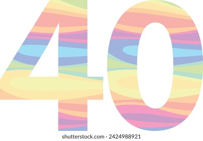 pastel colors number forty, vector illustration, isolated on white background.