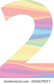 pastel colors number two, vector illustration, isolated on white background.