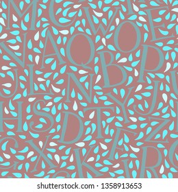 pastel colors pattern. english alphabet. blue and white elements on beige