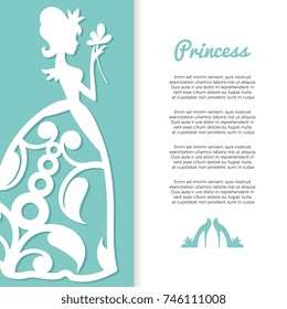 Pastel colors princess banner design with girl silhouette. Vector illustration