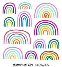 Pastel colors rainbow hand drawn vector illustration in doodle style different forms background