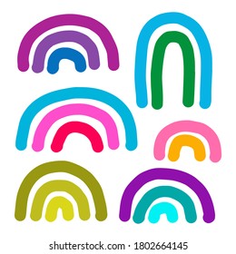 Pastel colors rainbow hand drawn vector illustration in doodle style different forms