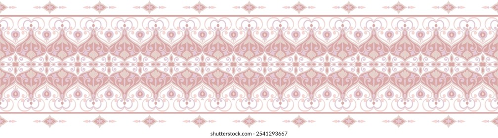 Pastel colors, seamless abstract pattern, vintage flowers, red tones, antique classic fabric border.