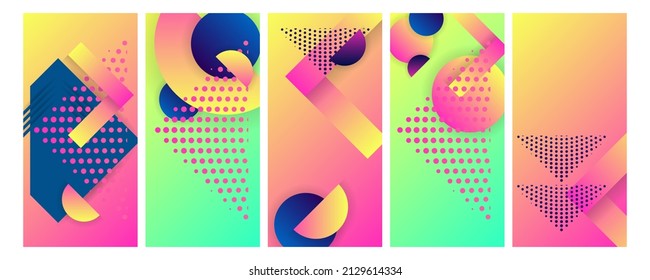Pastel colors Set backgrounds with geometric elements, lines and dots for text, universal design, banner concept. Vector art dijita art	
