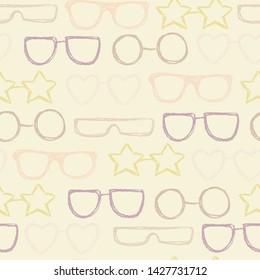 Pastel colors summer pattern. Summer time. Seamless pattern of sunglasses.