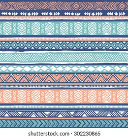 Pastel Colors Tribal Navajo Seamless Pattern. Aztec Geometric Print. Ethnic Hipster Backdrop. Hand Drawn 