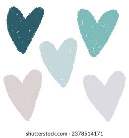 Pastel colors Vector hearts set. Hand drawn.