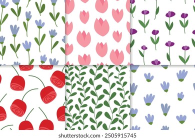 Pastel colors vector seamless patterns collection. Set of different floral patterns vector