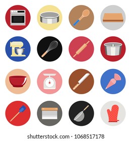 Pastel colour Baking and Cooking Equipments Icons; Oven, Spoon Stand mixer, pan baking, knifes 