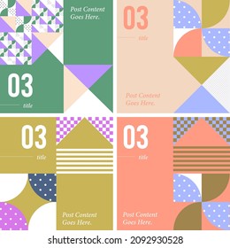 pastel colour geometric shapes composition social media post template bundle