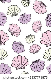 pastel colour seashell pattern, cute kid, baby, toddler vector pattern background