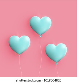 Pastel coloured 3D hearts, vector illustration