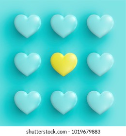 Pastel coloured 3D hearts, vector illustration