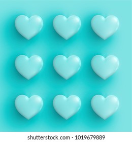 Pastel coloured 3D hearts, vector illustration