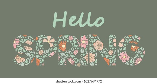 Pastel coloured banner with cute hand drawn flowers - spring concept. Vector.
