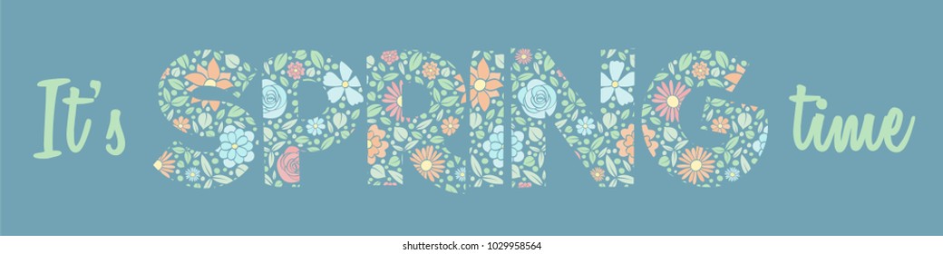 Pastel coloured banner with cute hand drawn flowers - spring concept. Vector.