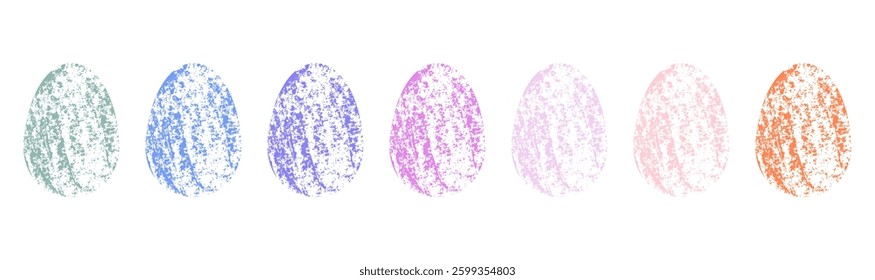 Pastel coloured Easter eggs with a grunge texture. Abstract and minimalist holiday design with a vintage artistic touch. Vector illustration